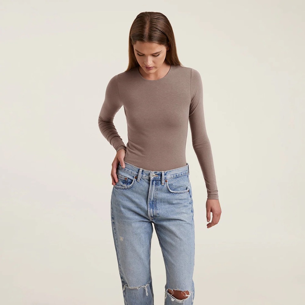 nuuds Ribbed Coffee Long Sleeve Bodysuit - M